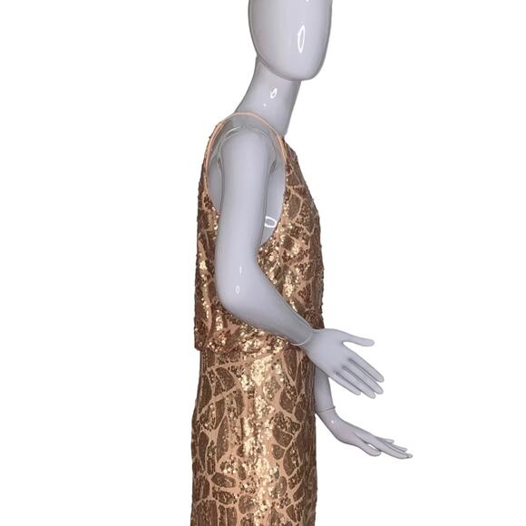 Donna Morgan Collection Ball Gown Size 12 Gold Sequins Patches Slit Back… - Picture 10 of 16